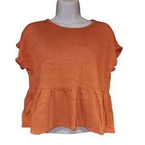 Cynthia Rowley 100% Linen Orange Ruffle Short Sleeve Crop Top Sz Small